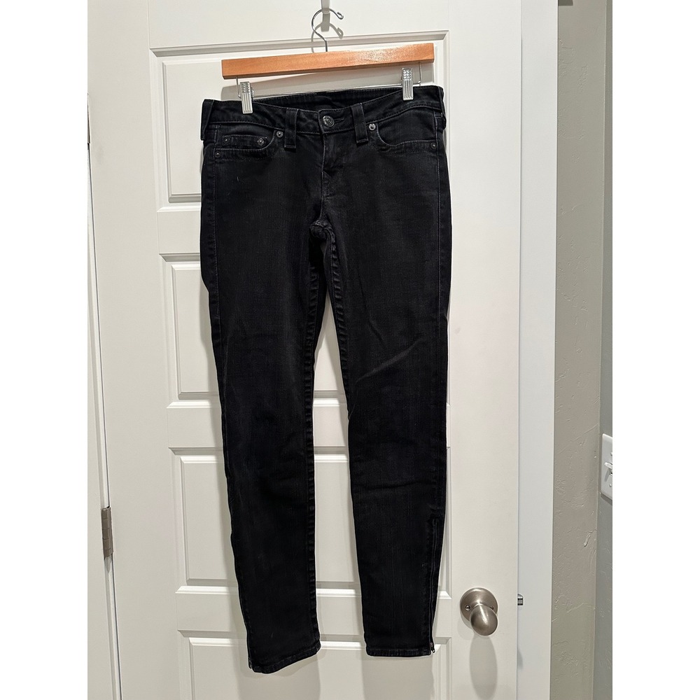 True Religion Gwen Skinny Jeans Black Ankle Zip Made in USA Size 29 Grunge Denim
